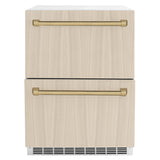 ZLINE Autograph Edition 24 in. Touchstone 168 Can Outdoor-Rated Dual Refrigerator Drawer with Panel-Ready Doors and Champagne Bronze Handles (RDSPOZ-24-CB) - (RDSPOZ24CB) -