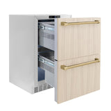 ZLINE Autograph Edition 24 in. Touchstone 168 Can Outdoor-Rated Dual Refrigerator Drawer with Panel-Ready Doors and Champagne Bronze Handles (RDSPOZ-24-CB) - (RDSPOZ24CB) -