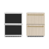 ZLINE Autograph Edition 24 in. Touchstone 168 Can Outdoor-Rated Dual Refrigerator Drawer with Panel-Ready Doors and Champagne Bronze Handles (RDSPOZ-24-CB) - (RDSPOZ24CB) -