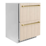 ZLINE Autograph Edition 24 in. Touchstone 168 Can Outdoor-Rated Dual Refrigerator Drawer with Panel-Ready Doors and Polished Gold Handles (RDSPOZ-24-G) - (RDSPOZ24G) -