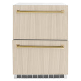 ZLINE Autograph Edition 24 in. Touchstone 168 Can Outdoor-Rated Dual Refrigerator Drawer with Panel-Ready Doors and Polished Gold Handles (RDSPOZ-24-G) - (RDSPOZ24G) -