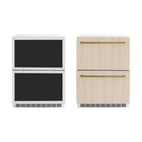 ZLINE Autograph Edition 24 in. Touchstone 168 Can Outdoor-Rated Dual Refrigerator Drawer with Panel-Ready Doors and Polished Gold Handles (RDSPOZ-24-G) - (RDSPOZ24G) -
