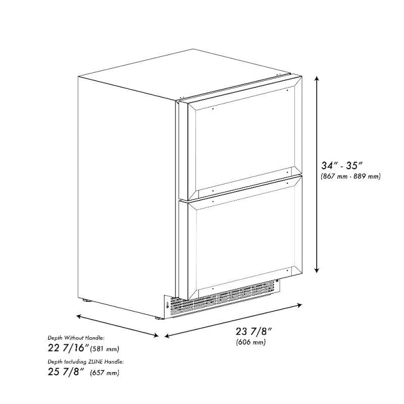 ZLINE Autograph Edition 24 in. Touchstone 168 Can Outdoor-Rated Dual Refrigerator Drawer with Panel-Ready Doors and Polished Gold Handles (RDSPOZ-24-G) - (RDSPOZ24G) -