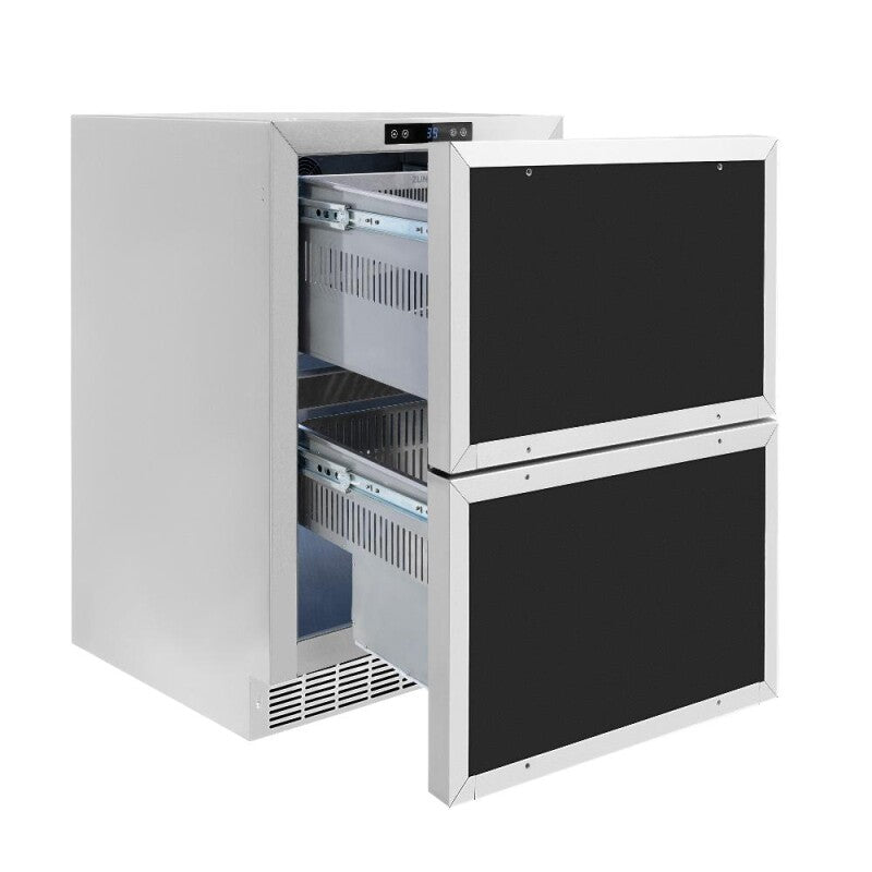 ZLINE Autograph Edition 24 in. Touchstone 168 Can Outdoor-Rated Dual Refrigerator Drawer with Panel-Ready Doors and Matte Black Handles (RDSPOZ-24-MB) - (RDSPOZ24MB) -
