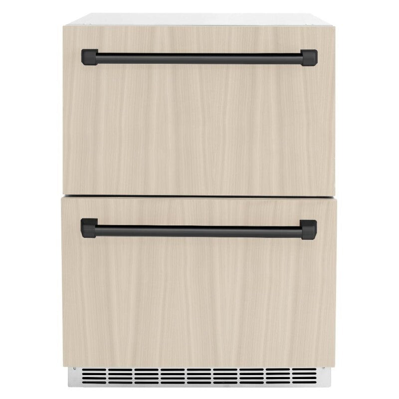 ZLINE Autograph Edition 24 in. Touchstone 168 Can Outdoor-Rated Dual Refrigerator Drawer with Panel-Ready Doors and Matte Black Handles (RDSPOZ-24-MB) - (RDSPOZ24MB) -