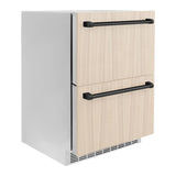 ZLINE Autograph Edition 24 in. Touchstone 168 Can Outdoor-Rated Dual Refrigerator Drawer with Panel-Ready Doors and Matte Black Handles (RDSPOZ-24-MB) - (RDSPOZ24MB) -