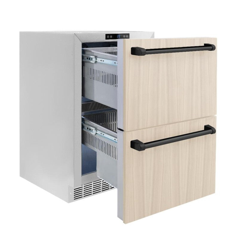 ZLINE Autograph Edition 24 in. Touchstone 168 Can Outdoor-Rated Dual Refrigerator Drawer with Panel-Ready Doors and Matte Black Handles (RDSPOZ-24-MB) - (RDSPOZ24MB) -