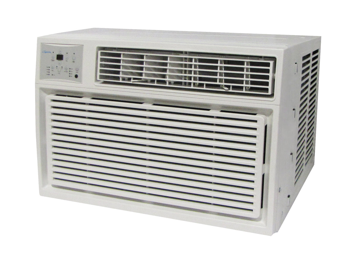 Comfort-Aire REG-81R01 8,000 BTU window air conditioner with electric heat, left-facing view