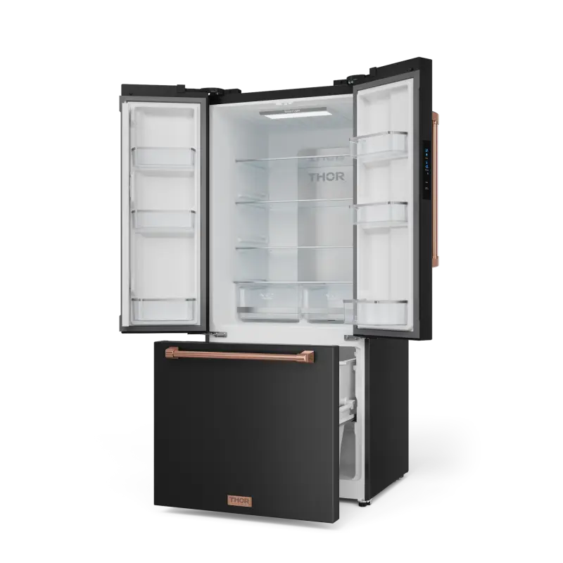30 Inch 17.7 cu ft French Door Counter Depth Refrigerator with Ice Maker in Black/Rose Gold | Gordon Ramsay Series - (RF3017FFD00RSG) -