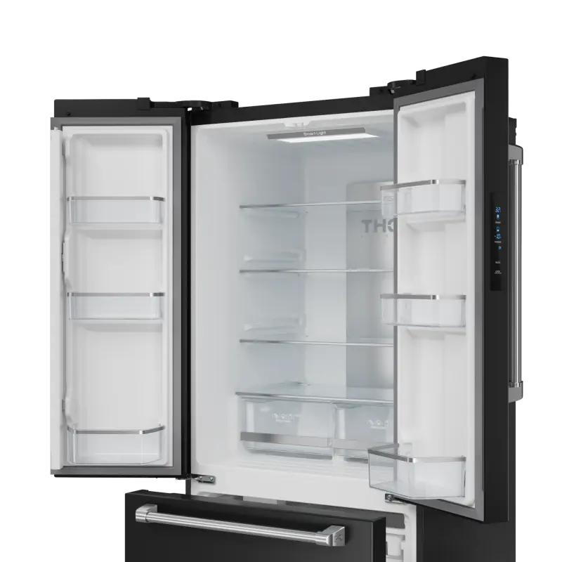 30 Inch 17.7 cu ft French Door Counter Depth Refrigerator with Ice Maker in Black/Stainless Steel | Gordon Ramsay Series - (RF3017FFD00SS) -