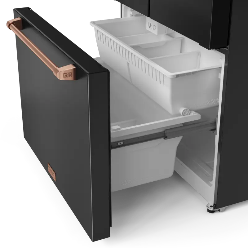36 Inch 20.3 cu ft French Door Counter Depth Refrigerator with Ice Maker in Black/Rose Gold | Gordon Ramsay Series - (RF3621CTD00RSG) -