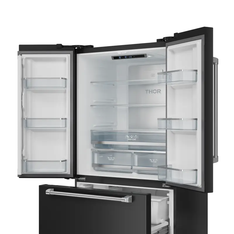 36 Inch 20.3 cu ft French Door Counter Depth Refrigerator with Ice Maker in Black/Stainless Steel | Gordon Ramsay Series - (RF3621CTD00SS) -