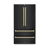 36"Autograph Edition 22.5 cu. ft 4-Door French Door Refrigerator with Ice Maker in Black Stainless Steel with Champagne Bronze Square Handles - (RFMZ36BSFCB) -