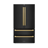 36in. Autograph Edition 22.5 cu. ft 4-Door French Door Refrigerator with Ice Maker in Black Stainless Steel with Polished Gold Square Handles - (RFMZ36BSFG) -