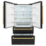 36in. Autograph Edition 22.5 cu. ft 4-Door French Door Refrigerator with Ice Maker in Black Stainless Steel with Polished Gold Square Handles - (RFMZ36BSFG) -