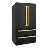 36in. Autograph Edition 22.5 cu. ft 4-Door French Door Refrigerator with Ice Maker in Black Stainless Steel with Polished Gold Square Handles - (RFMZ36BSFG) -