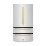 36"Autograph Edition 22.5 cu. ft 4-Door French Door Refrigerator with Ice Maker in Stainless Steel with Champagne Bronze Square Handles - (RFMZ36FCB) -