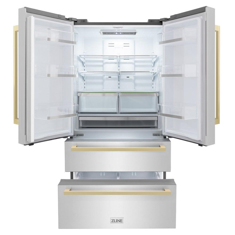 36"Autograph Edition 22.5 cu. ft 4-Door French Door Refrigerator with Ice Maker in Stainless Steel with Champagne Bronze Square Handles - (RFMZ36FCB) -