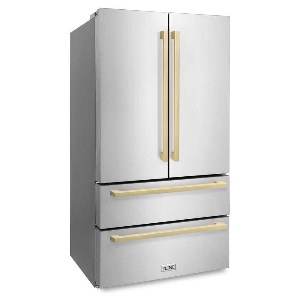 36"Autograph Edition 22.5 cu. ft 4-Door French Door Refrigerator with Ice Maker in Stainless Steel with Champagne Bronze Square Handles - (RFMZ36FCB) -