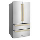 36"Autograph Edition 22.5 cu. ft 4-Door French Door Refrigerator with Ice Maker in Stainless Steel with Champagne Bronze Square Handles - (RFMZ36FCB) -