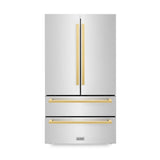 36in. Autograph Edition 22.5 cu. ft 4-Door French Door Refrigerator with Ice Maker in Stainless Steel with Polished Gold Square Handles - (RFMZ36FG) -
