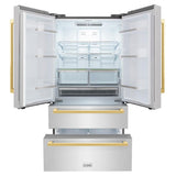 36in. Autograph Edition 22.5 cu. ft 4-Door French Door Refrigerator with Ice Maker in Stainless Steel with Polished Gold Square Handles - (RFMZ36FG) -