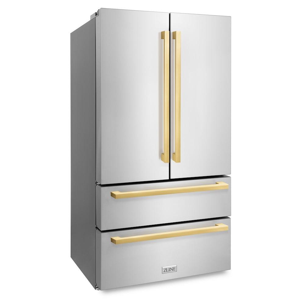 36in. Autograph Edition 22.5 cu. ft 4-Door French Door Refrigerator with Ice Maker in Stainless Steel with Polished Gold Square Handles - (RFMZ36FG) -