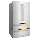 36in. Autograph Edition 22.5 cu. ft 4-Door French Door Refrigerator with Ice Maker in Stainless Steel with Polished Gold Square Handles - (RFMZ36FG) -