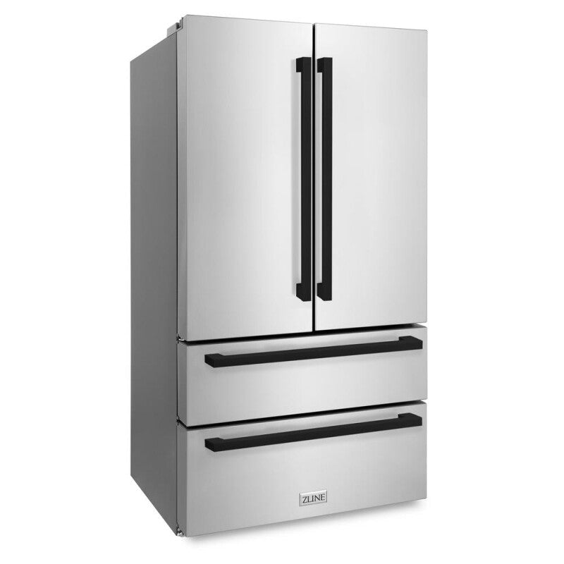 ZLINE Autograph Edition 36 in. 22.5 cu. ft. Counter-Depth French Door Refrigerator with Ice Maker in Fingerprint-Resistant Stainless Steel with Matte Black Modern Handles (RFMZ-36-FMB) - (RFMZ36FMB) -