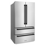 ZLINE Autograph Edition 36 in. 22.5 cu. ft. Counter-Depth French Door Refrigerator with Ice Maker in Fingerprint-Resistant Stainless Steel with Matte Black Modern Handles (RFMZ-36-FMB) - (RFMZ36FMB) -