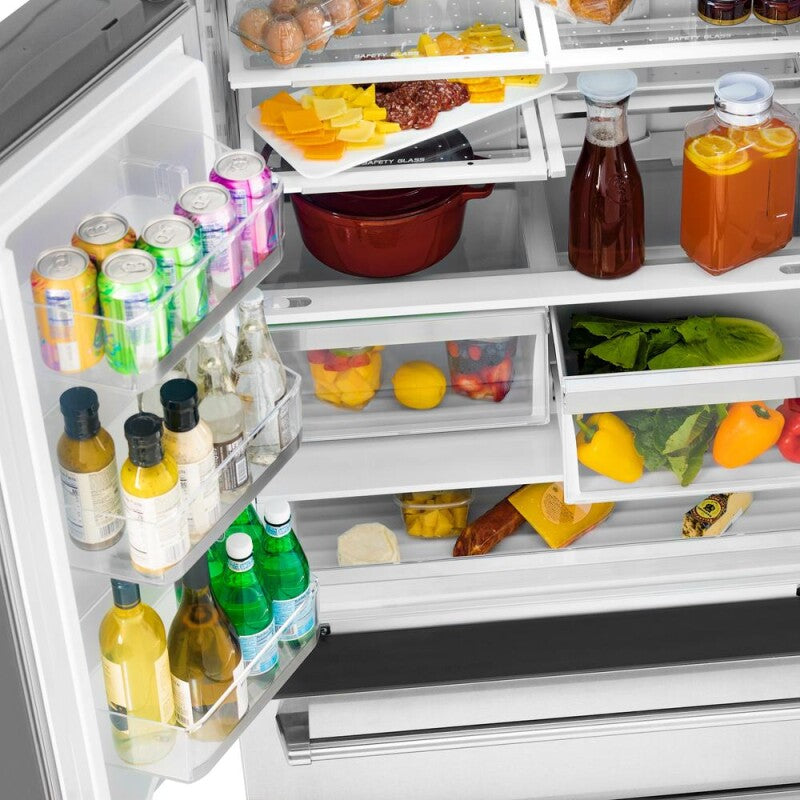 ZLINE Autograph Edition 36 in. 22.5 cu. ft. Counter-Depth French Door Refrigerator with Ice Maker in Fingerprint-Resistant Stainless Steel with Matte Black Modern Handles (RFMZ-36-FMB) - (RFMZ36FMB) -