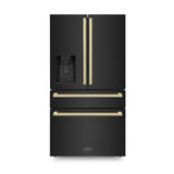 36"Autograph Edition 21.6 cu. ft 4-Door French Door Refrigerator with Water and Ice Dispenser in Black Stainless Steel with Champagne Bronze Square Handles - (RFMZW36BSFCB) -