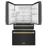 36"Autograph Edition 21.6 cu. ft 4-Door French Door Refrigerator with Water and Ice Dispenser in Black Stainless Steel with Champagne Bronze Square Handles - (RFMZW36BSFCB) -