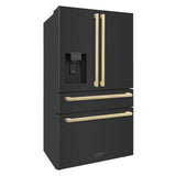 36"Autograph Edition 21.6 cu. ft 4-Door French Door Refrigerator with Water and Ice Dispenser in Black Stainless Steel with Champagne Bronze Square Handles - (RFMZW36BSFCB) -