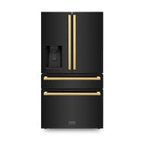 36in. Autograph Edition 21.6 cu. ft 4-Door French Door Refrigerator with Water and Ice Dispenser in Black Stainless Steel with Polished Gold Square Handles - (RFMZW36BSFG) -