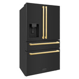 36in. Autograph Edition 21.6 cu. ft 4-Door French Door Refrigerator with Water and Ice Dispenser in Black Stainless Steel with Polished Gold Square Handles - (RFMZW36BSFG) -