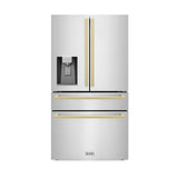 36"Autograph Edition 21.6 cu. ft 4-Door French Door Refrigerator with Water and Ice Dispenser in Stainless Steel with Champagne Bronze Square Handles - (RFMZW36FCB) -
