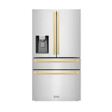 36in. Autograph Edition 21.6 cu. ft 4-Door French Door Refrigerator with Water and Ice Dispenser in Stainless Steel with Polished Gold Square Handles - (RFMZW36FG) -