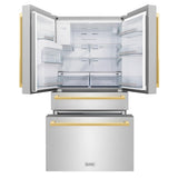 36in. Autograph Edition 21.6 cu. ft 4-Door French Door Refrigerator with Water and Ice Dispenser in Stainless Steel with Polished Gold Square Handles - (RFMZW36FG) -