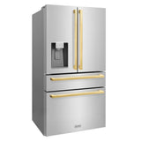 36in. Autograph Edition 21.6 cu. ft 4-Door French Door Refrigerator with Water and Ice Dispenser in Stainless Steel with Polished Gold Square Handles - (RFMZW36FG) -