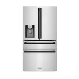 ZLINE Autograph Edition 36 in. 21.6 cu. ft. Counter-Depth French Door Refrigerator with Water and Ice Dispenser in Fingerprint-Resistant Stainless Steel with Matte Black Modern Handles (RFMZ-W-36-FMB) - (RFMZW36FMB) -