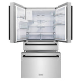 ZLINE Autograph Edition 36 in. 21.6 cu. ft. Counter-Depth French Door Refrigerator with Water and Ice Dispenser in Fingerprint-Resistant Stainless Steel with Matte Black Modern Handles (RFMZ-W-36-FMB) - (RFMZW36FMB) -