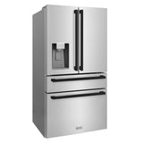 ZLINE Autograph Edition 36 in. 21.6 cu. ft. Counter-Depth French Door Refrigerator with Water and Ice Dispenser in Fingerprint-Resistant Stainless Steel with Matte Black Modern Handles (RFMZ-W-36-FMB) - (RFMZW36FMB) -