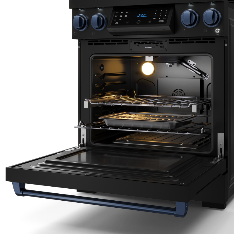 30 Inch Professional Gas Range with Tilt Panel Touch Control in Black/Blue | Gordon Ramsay Series - (RSG30BBLU) -