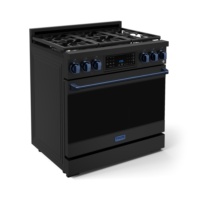 36 Inch Professional Gas Range with Tilt Panel Touch Control in Stainless Black/Blue | Gordon Ramsay Series - (RSG36BBLU) -