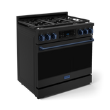 36 Inch Professional Gas Range with Tilt Panel Touch Control in Stainless Black/Blue | Gordon Ramsay Series - (RSG36BBLU) -