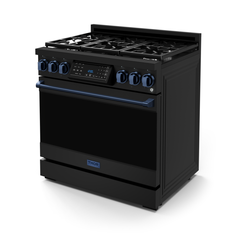 36 Inch Professional Gas Range with Tilt Panel Touch Control in Stainless Black/Blue | Gordon Ramsay Series - (RSG36BBLU) -