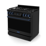 36 Inch Professional Gas Range with Tilt Panel Touch Control in Stainless Black/Blue | Gordon Ramsay Series - (RSG36BBLU) -