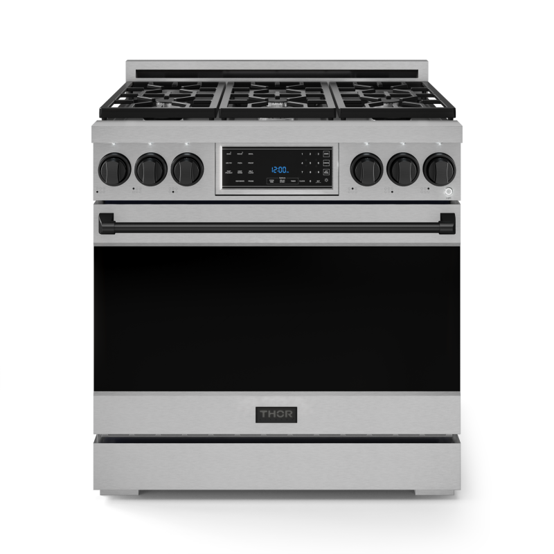 36 Inch Professional Gas Range with Tilt Panel Touch Control in Stainless Steel/Black | Gordon Ramsay Series - (RSG36BLK) -