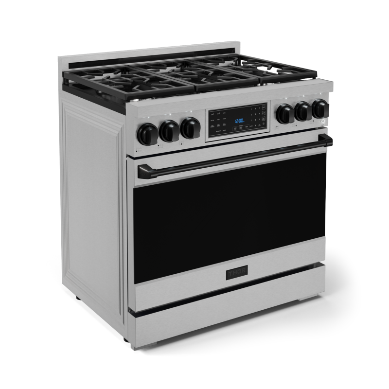 36 Inch Professional Gas Range with Tilt Panel Touch Control in Stainless Steel/Black | Gordon Ramsay Series - (RSG36BLK) -